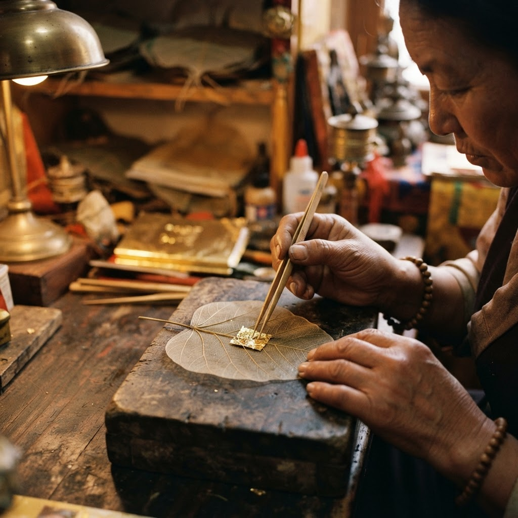 Nghệ nhân dát vàng lên lá bồ đề